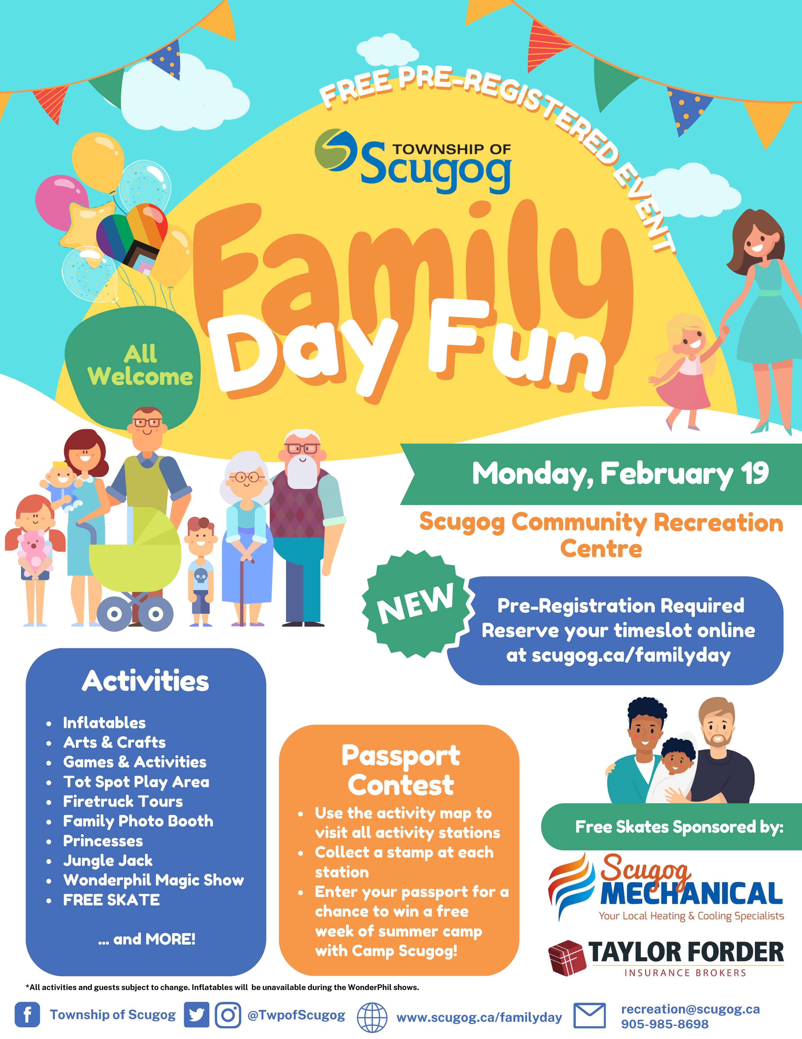 Family Day Fun Flyer with event details and cartoon families